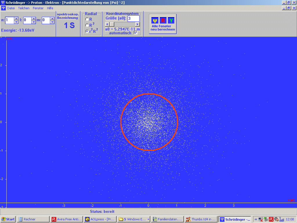 Punktewolke H-Atom im 1s-Zustand